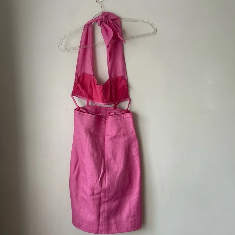 Jacquemus Le Splash Limao Pink Cutout Twill Halterneck Mini Dress FR 36 / US 4 - Picture 9 of 12